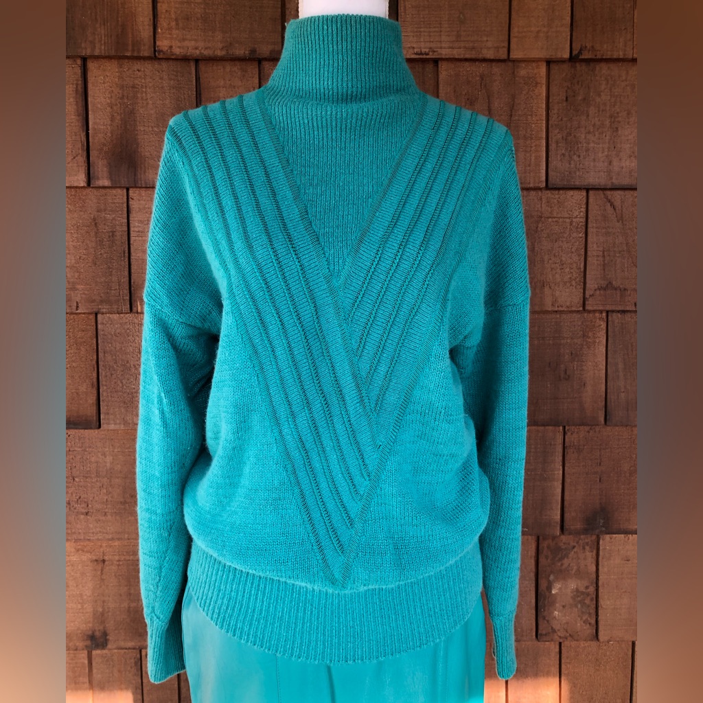 Vintage 1980s Suzelle Teal Green Sweater Oversized Small